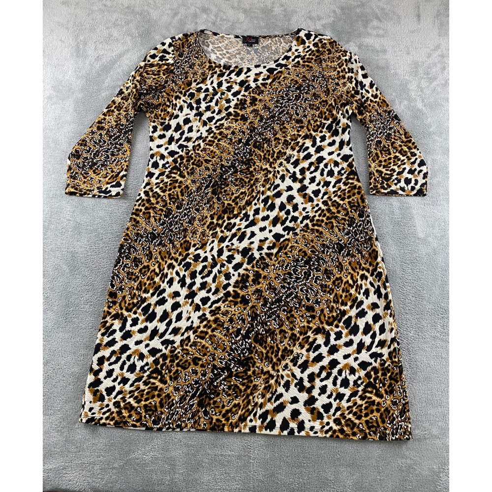 JM Studio John Meyer Leopard Print 3/4 Sleeve Shift Dress Tan Black XL